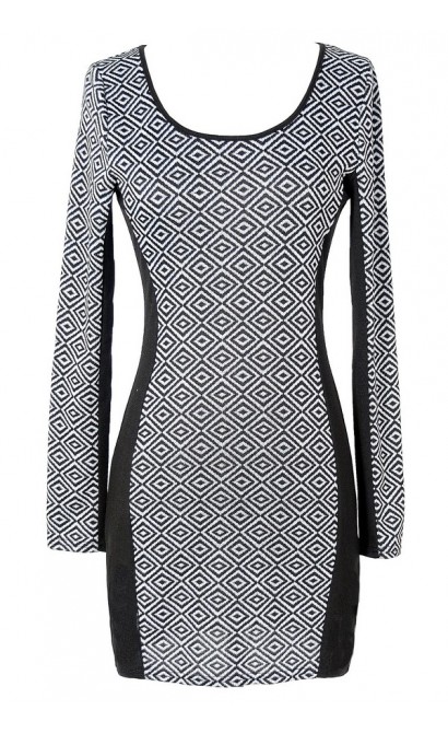Black and Grey Diamond Pattern Dress